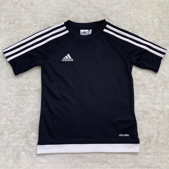 ADIDAS Boy's Black Graphic Tee Short Sleeve Crew Neck Shirt Size XS (7-8 Y) - Picture 1 of 7